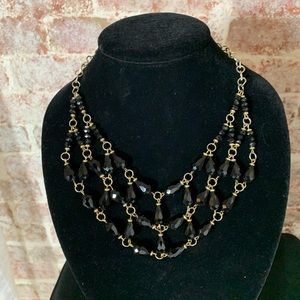 Black and Gold Tear drop Beaded Bib Necklace